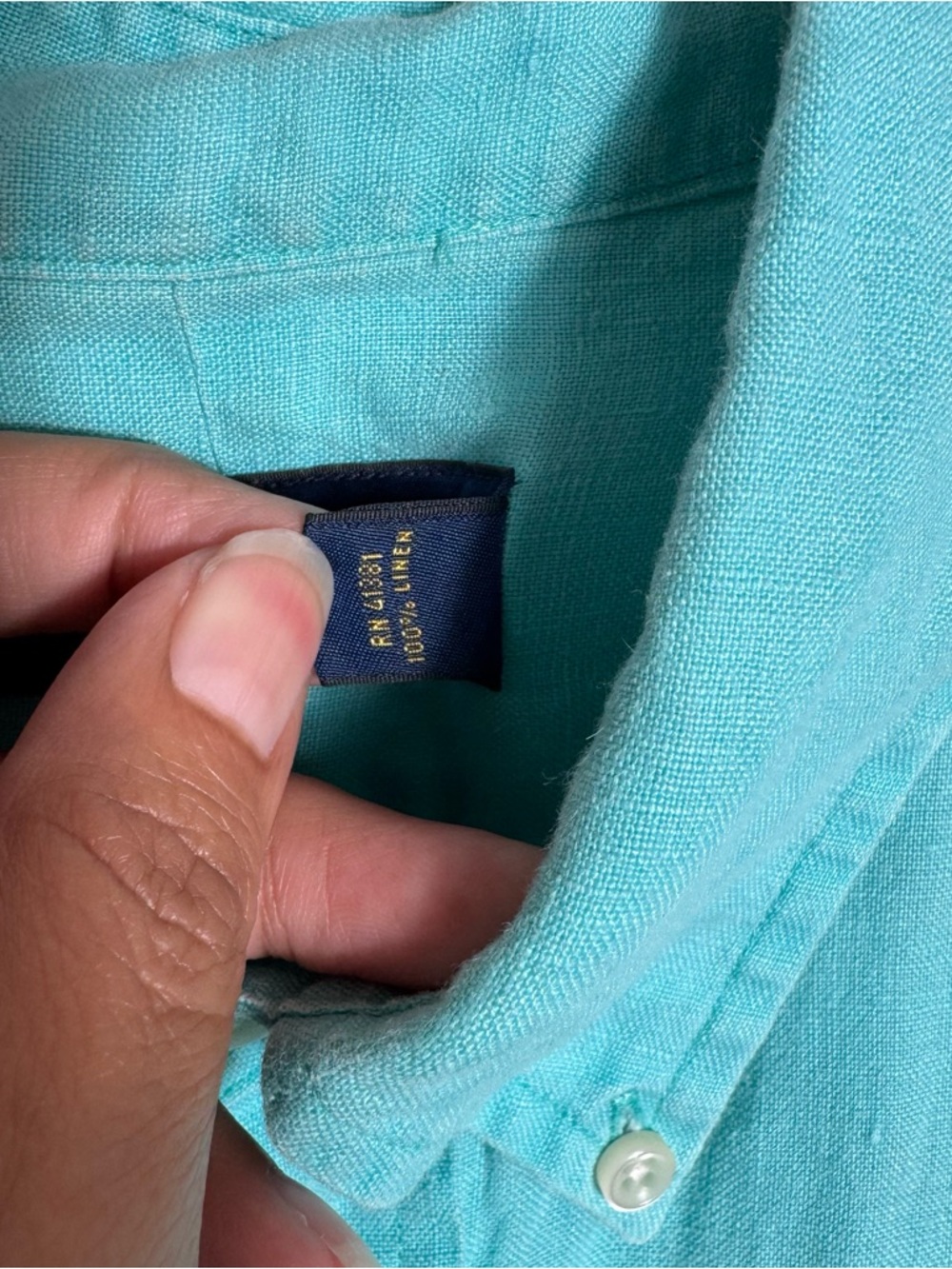 Polo Ralph Lauren Men's XL 100% Linen Shirt Aqua Short Sleeve Button Down - Picture 6 of 7
